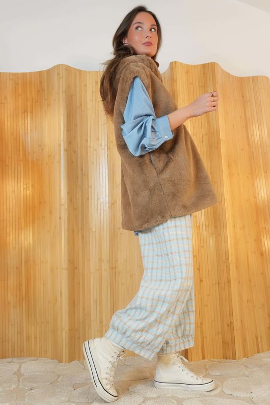 Mara Luxury Faux Fur Hooded Gilet Camel